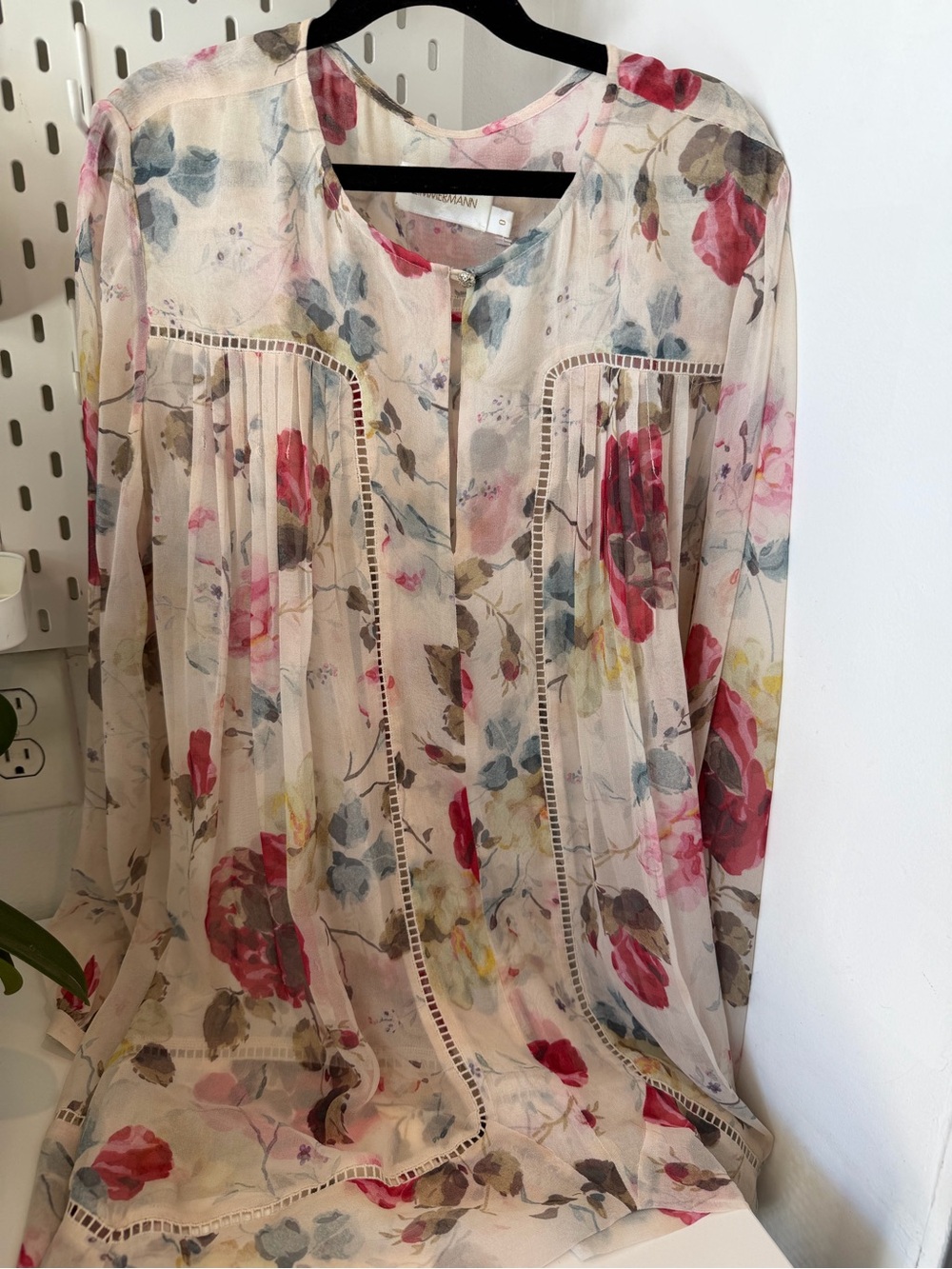 Zimmermann Lightweight Floral Silk Blouse - Cream with Pink & Blue Floral
